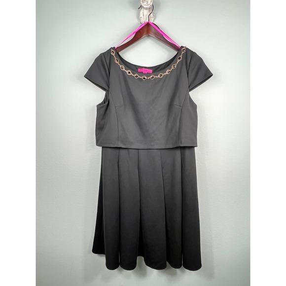 Betsey Johnson Dresses & Skirts - BETSEY JOHNSON Black Fit & Flare Party‎ Dress 14 Rhinestones Beaded Pleated